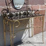 Dressing table and chair in gilded metal and opaline glass.