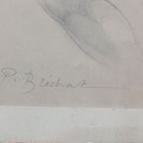 Drawing Female Nude signed P. Bréchat 1955