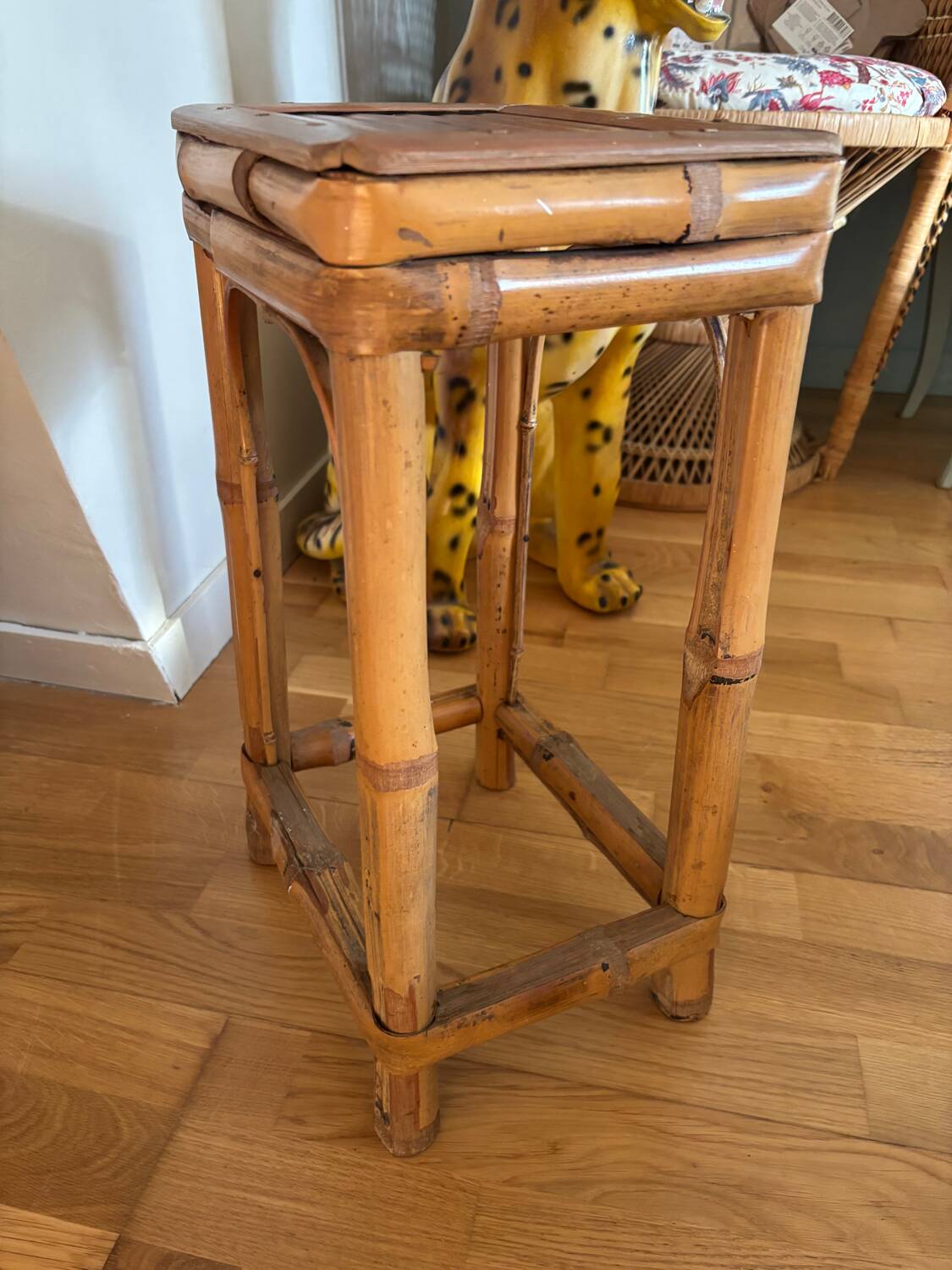 Vintage bamboo and rattan stool