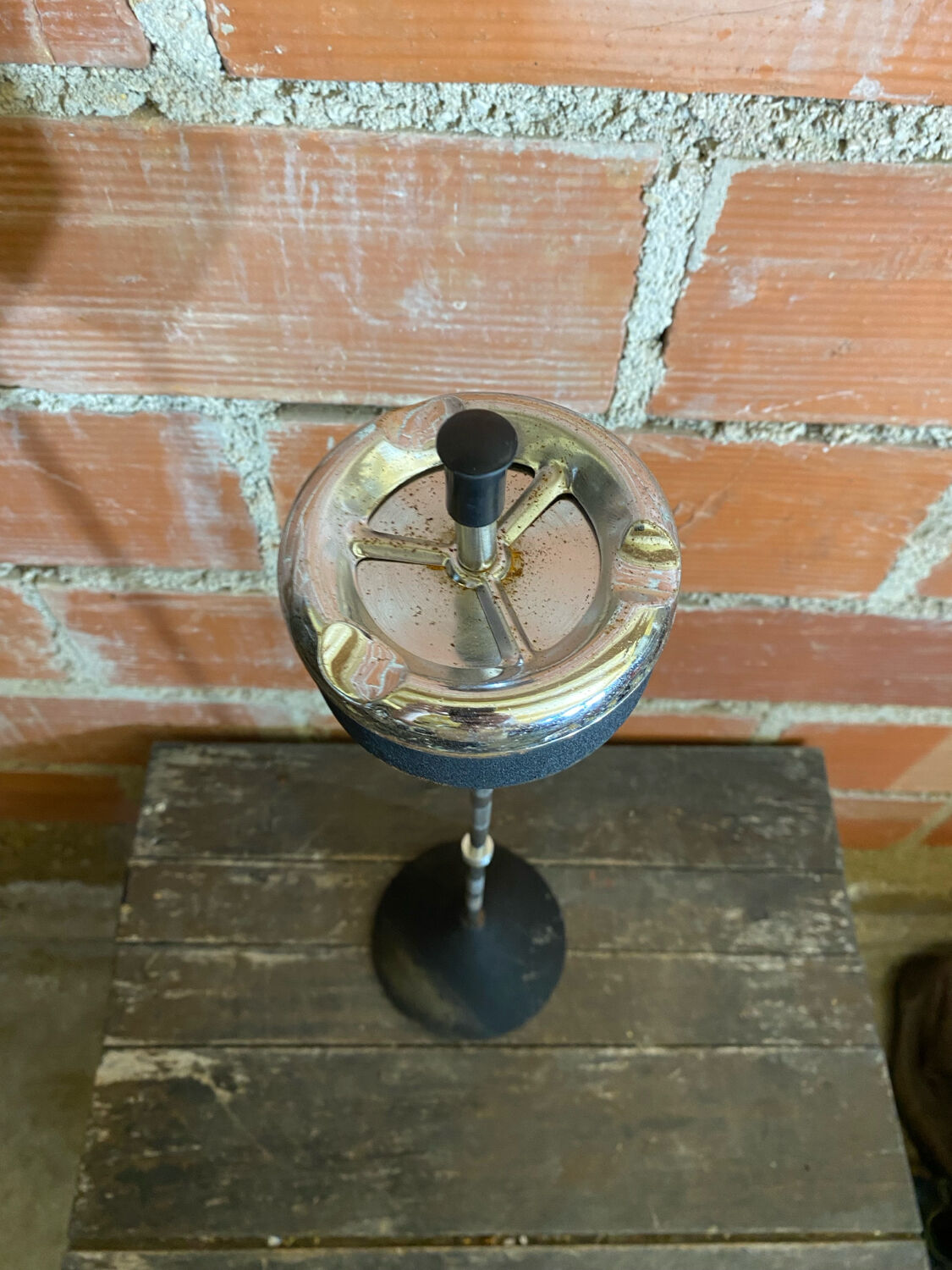 Vintage Cast Iron Stand Ashtray + Chrome Metal Arm