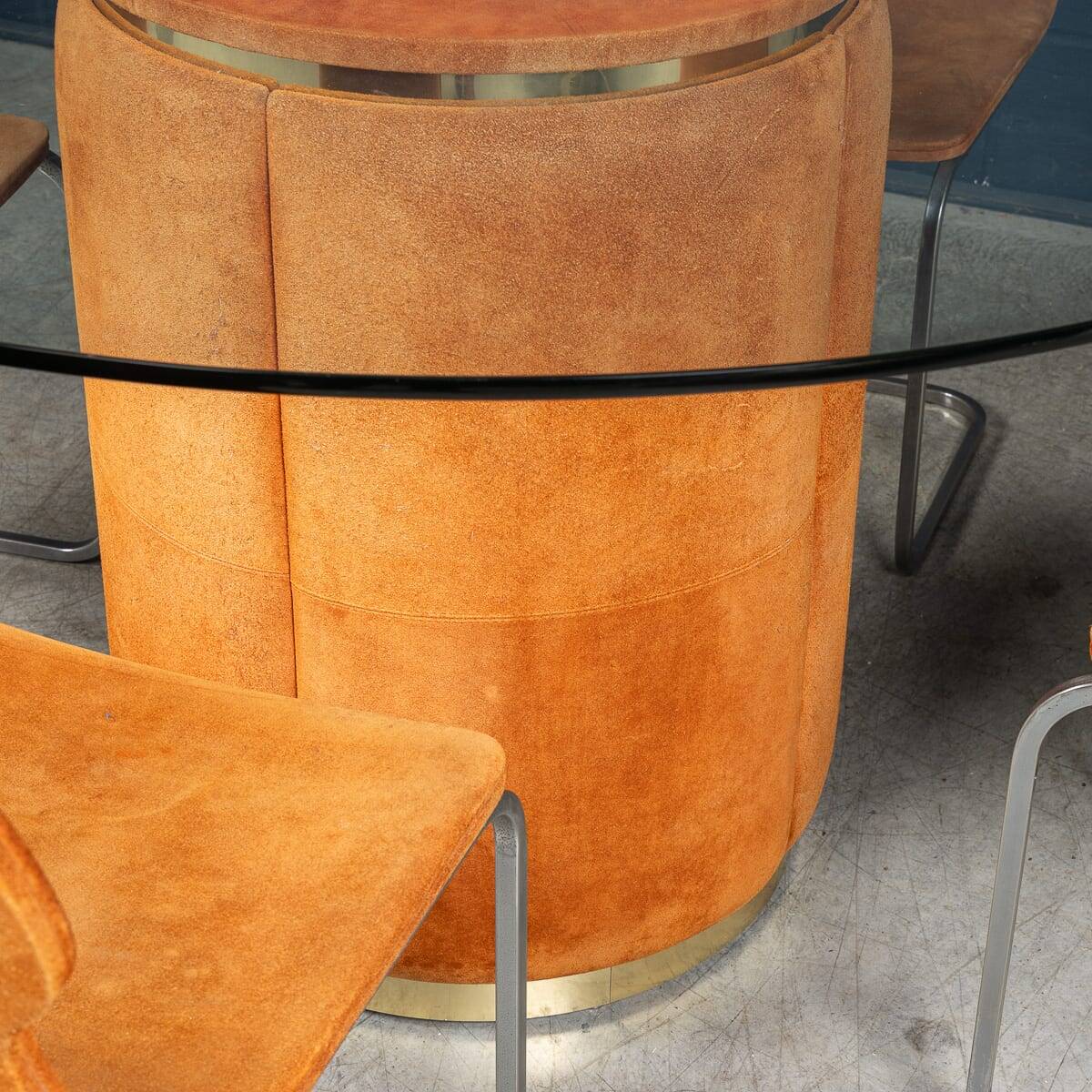 Ensemble de salle à manger italien vintage des années 20 en suede orange par willy rizzo c.1970