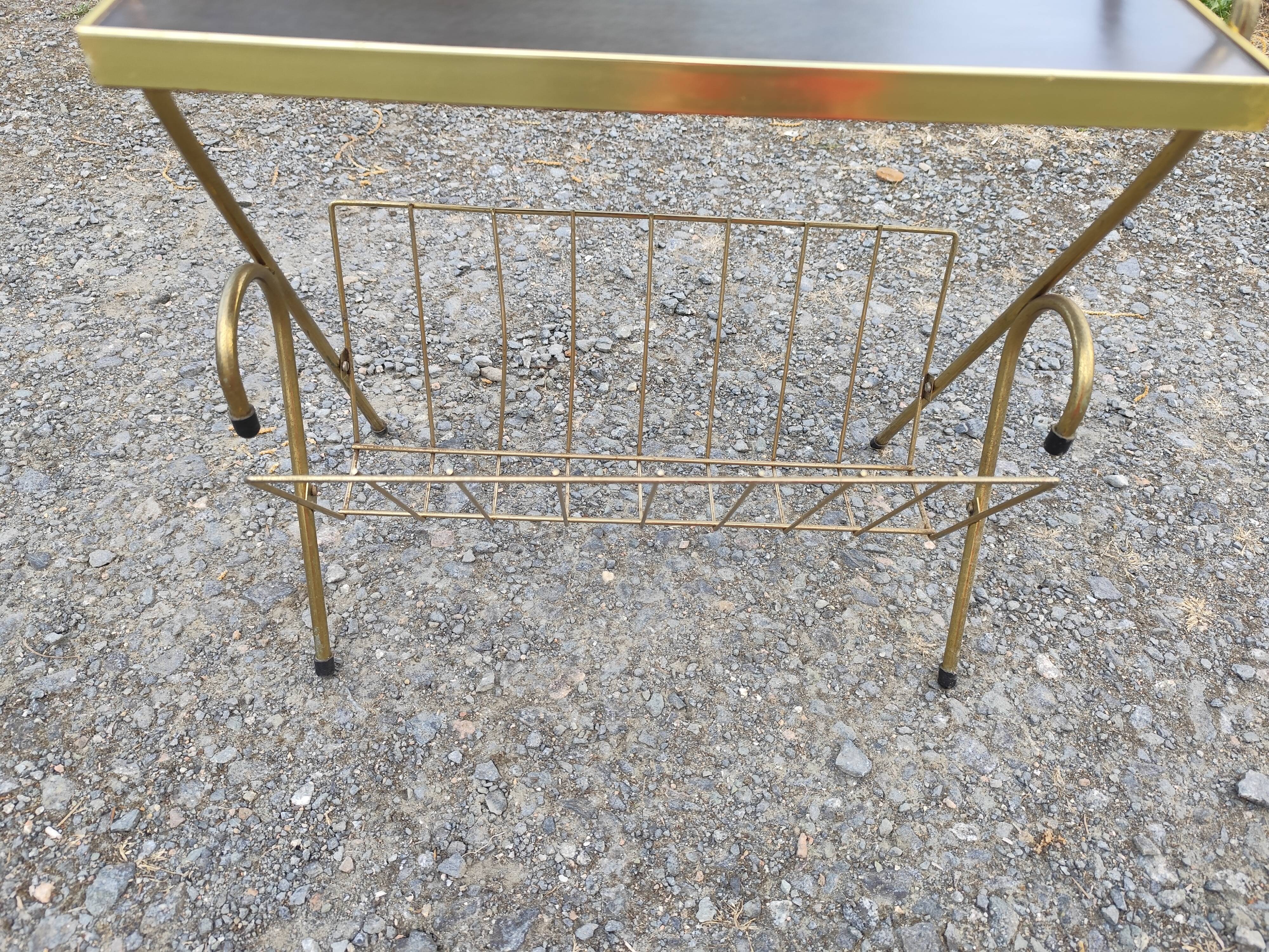 Magazine and document rack, Formica, chrome, gold finish