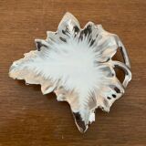 Antique limoges porcelain butter dish leaf shape white & chrome vintage