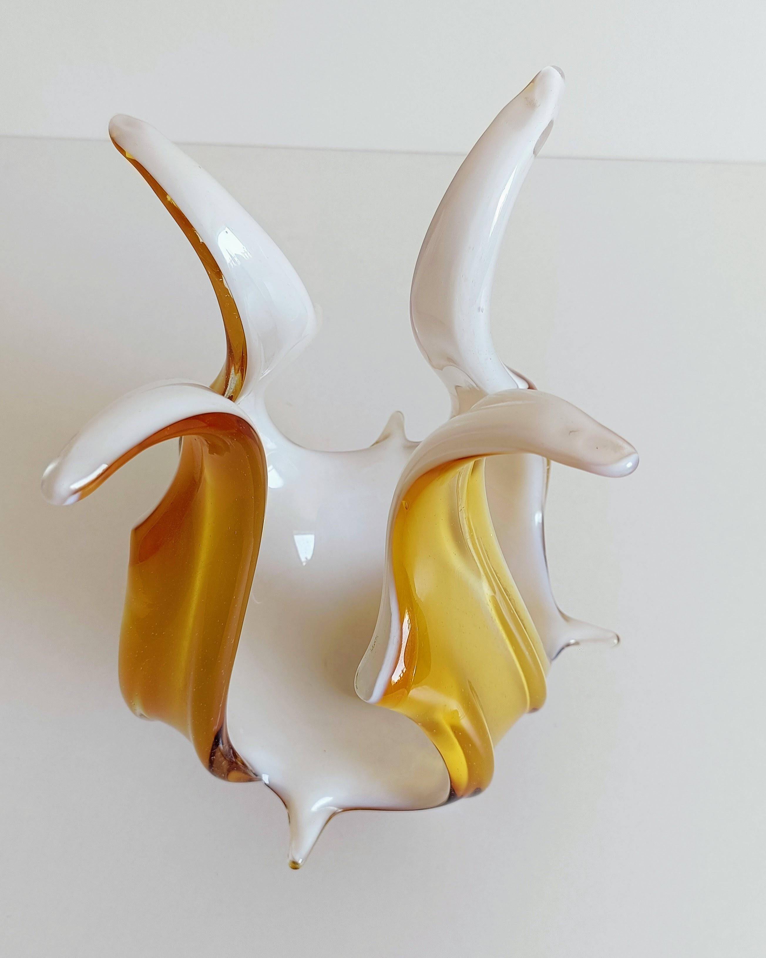 Mid-Century Modern Murano Glass Vase, Amber & Opal, Italy, 1960s