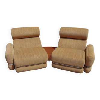 Mid-century Italian modular armchairs in brown fabric and chrome metal, 1960s — set of 3