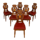 Set of 6 Italian Renaissance style chairs in solid walnut, finely carved.