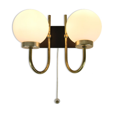 Mid-century Brass and Opaline Sconce, set of 2