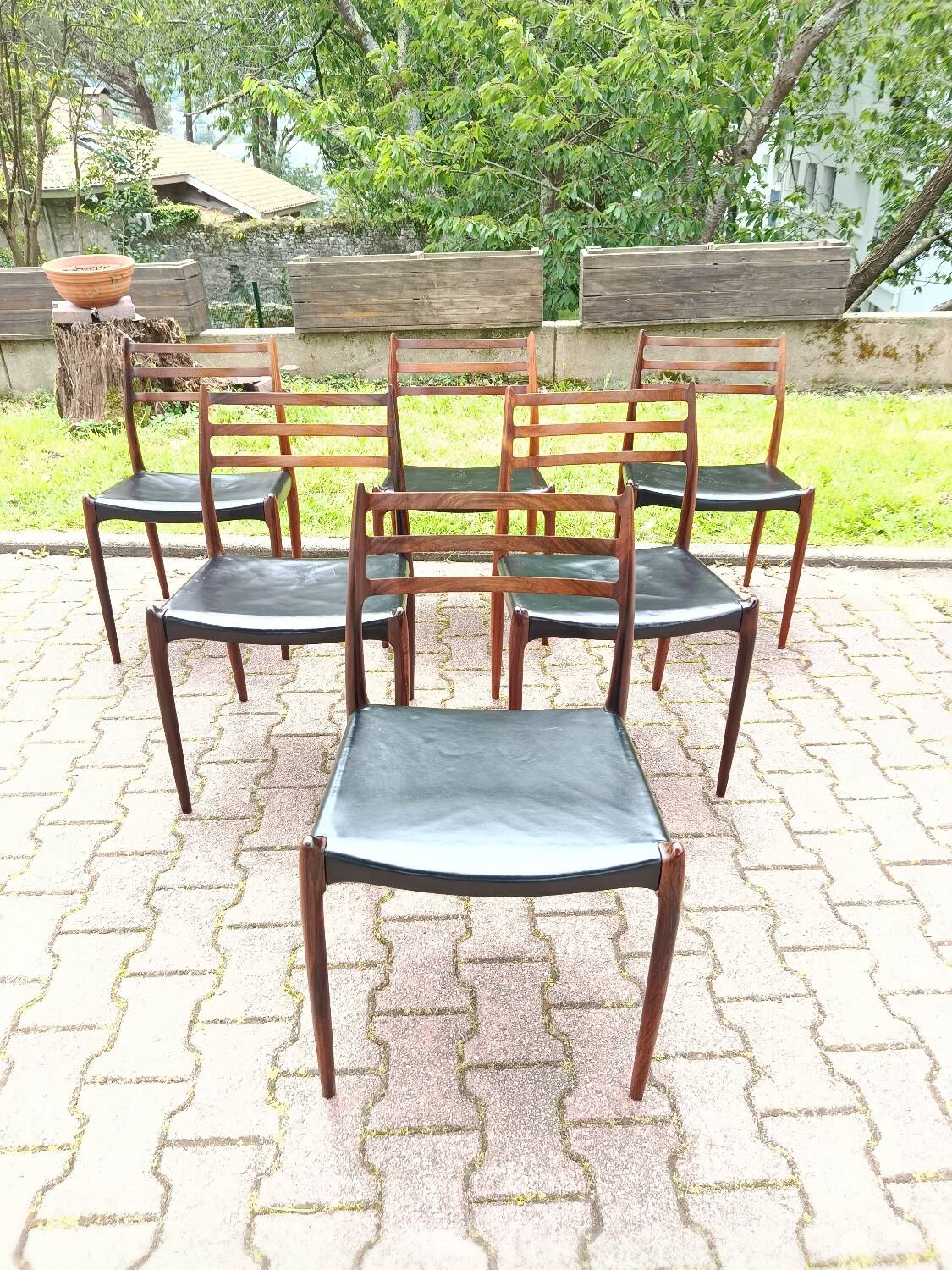 6 chaises Niels Otto Moller no78 en palissandre et cuir