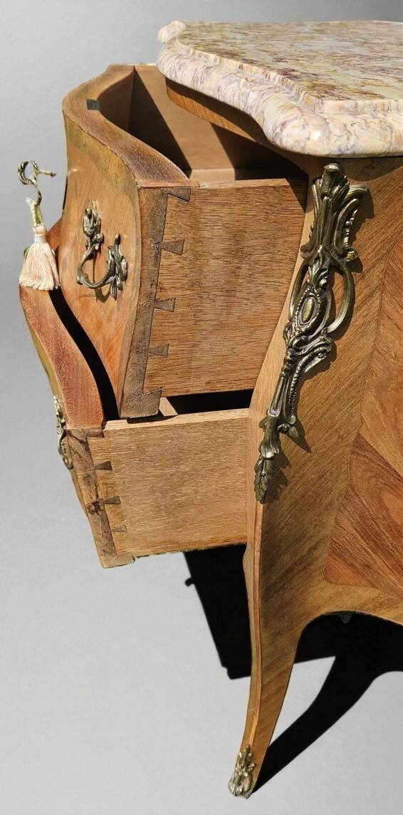 Small Louis XV Style Curved Commode in Marquetry