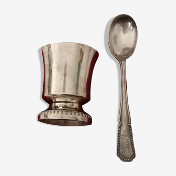 Silver metal glass and spoon