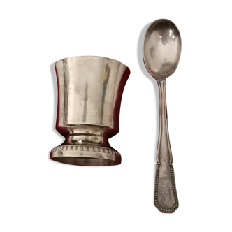 Silver metal glass and spoon