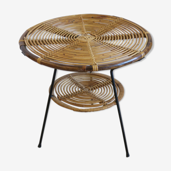 Rattan and bamboo side table