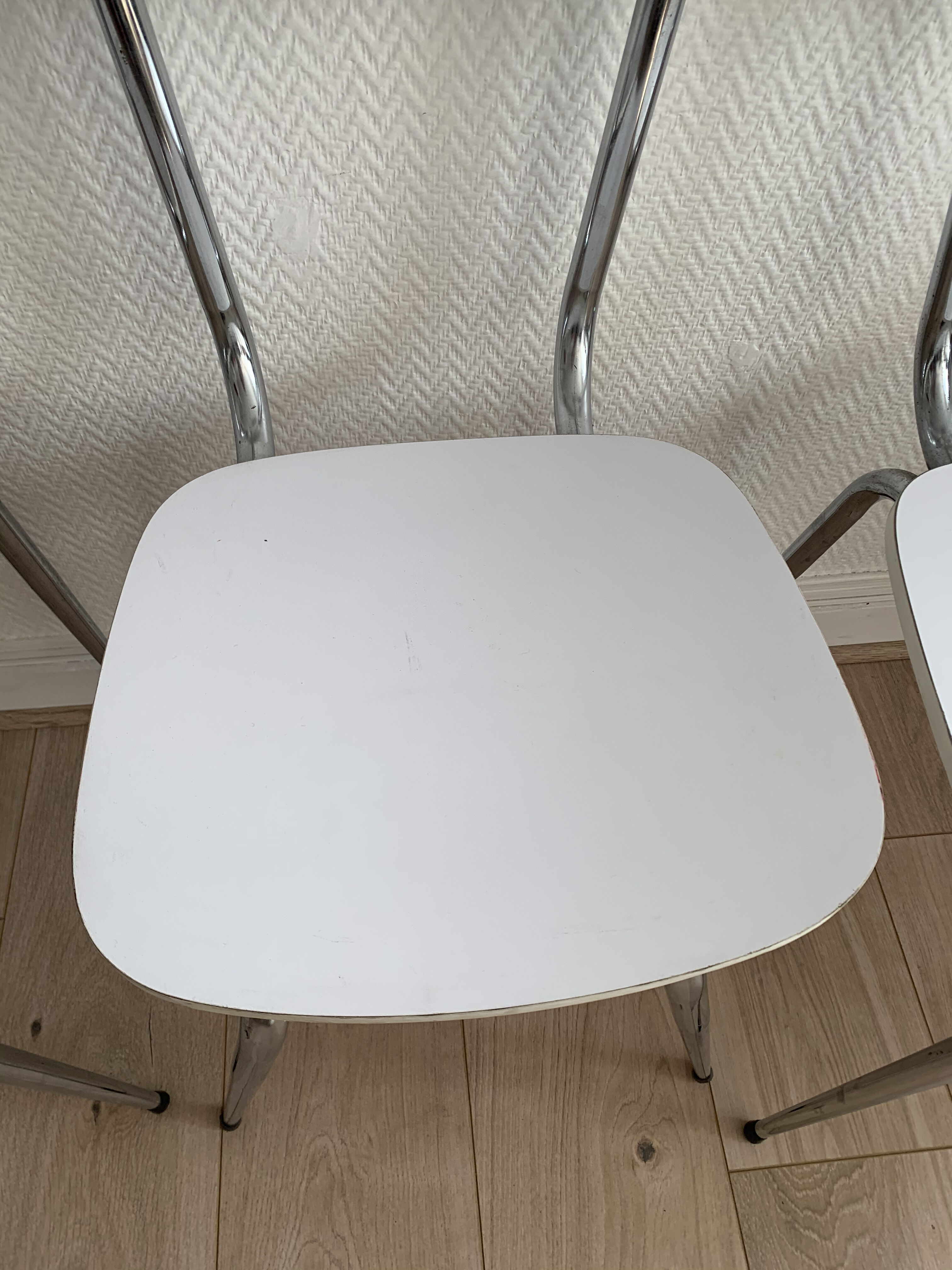 Lot of 3 vintage white kitchen chairs