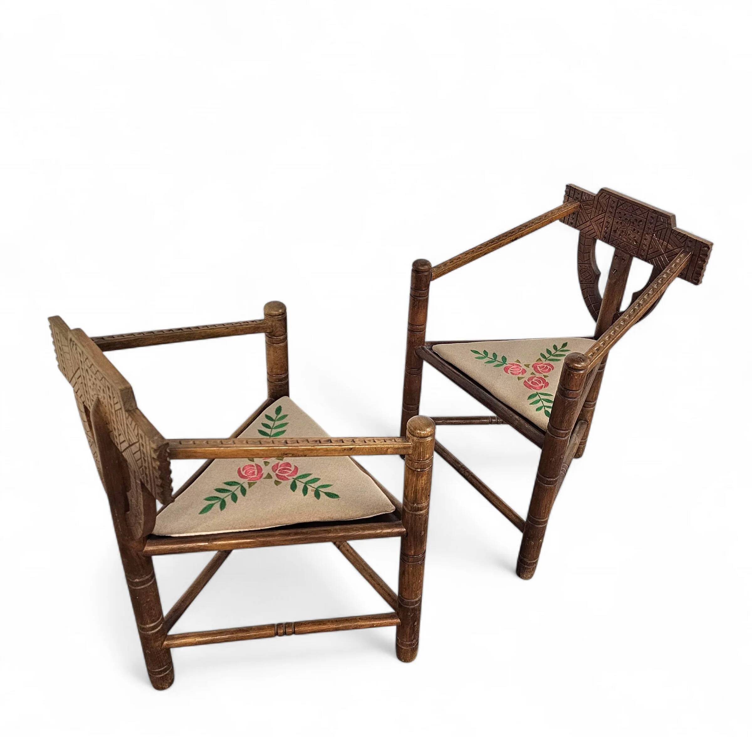 Carved Swedish monk chairs, style attributed to Bernhard Hoettger, made in Sweden, 1940s