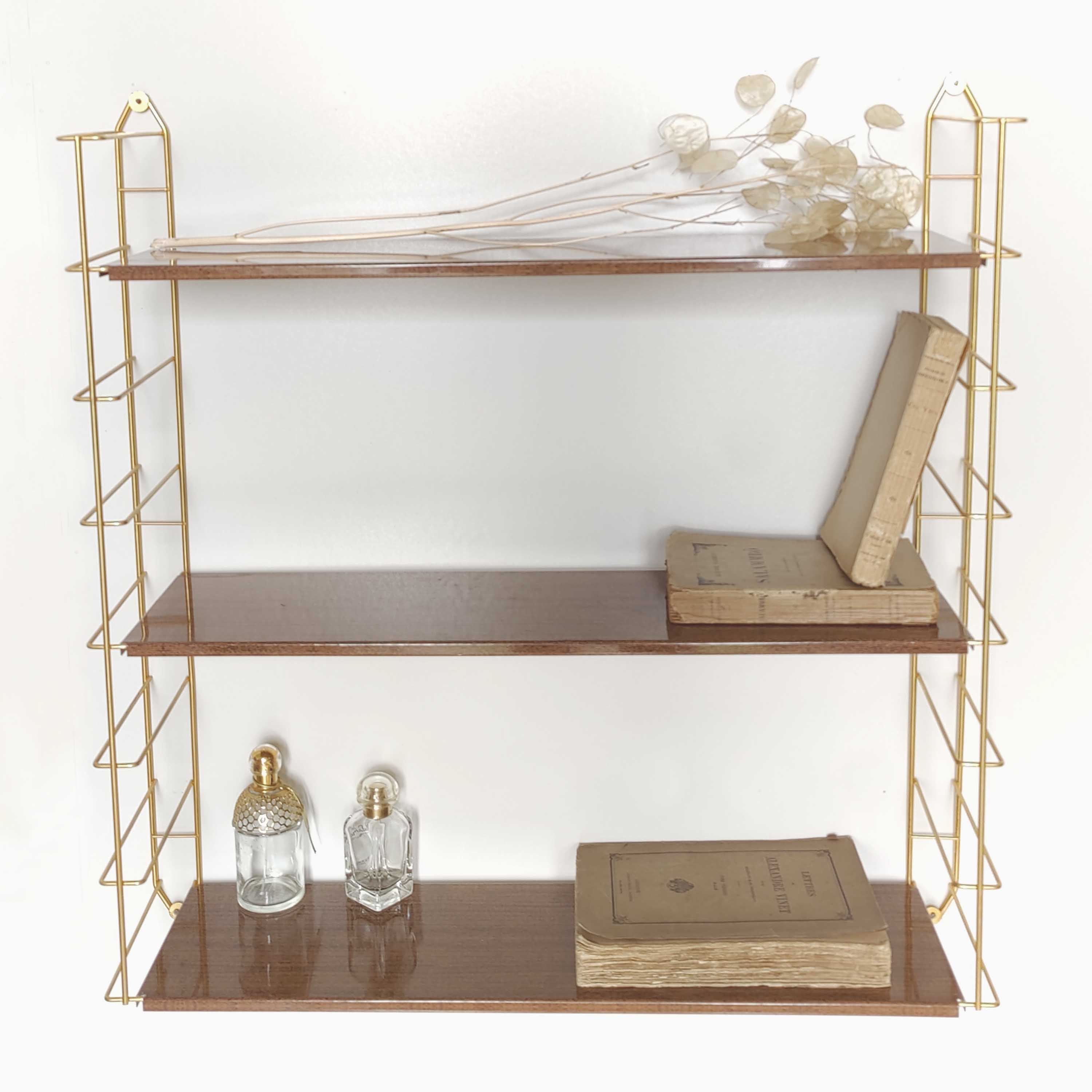 Vintage wall shelf gilded metal and wood style