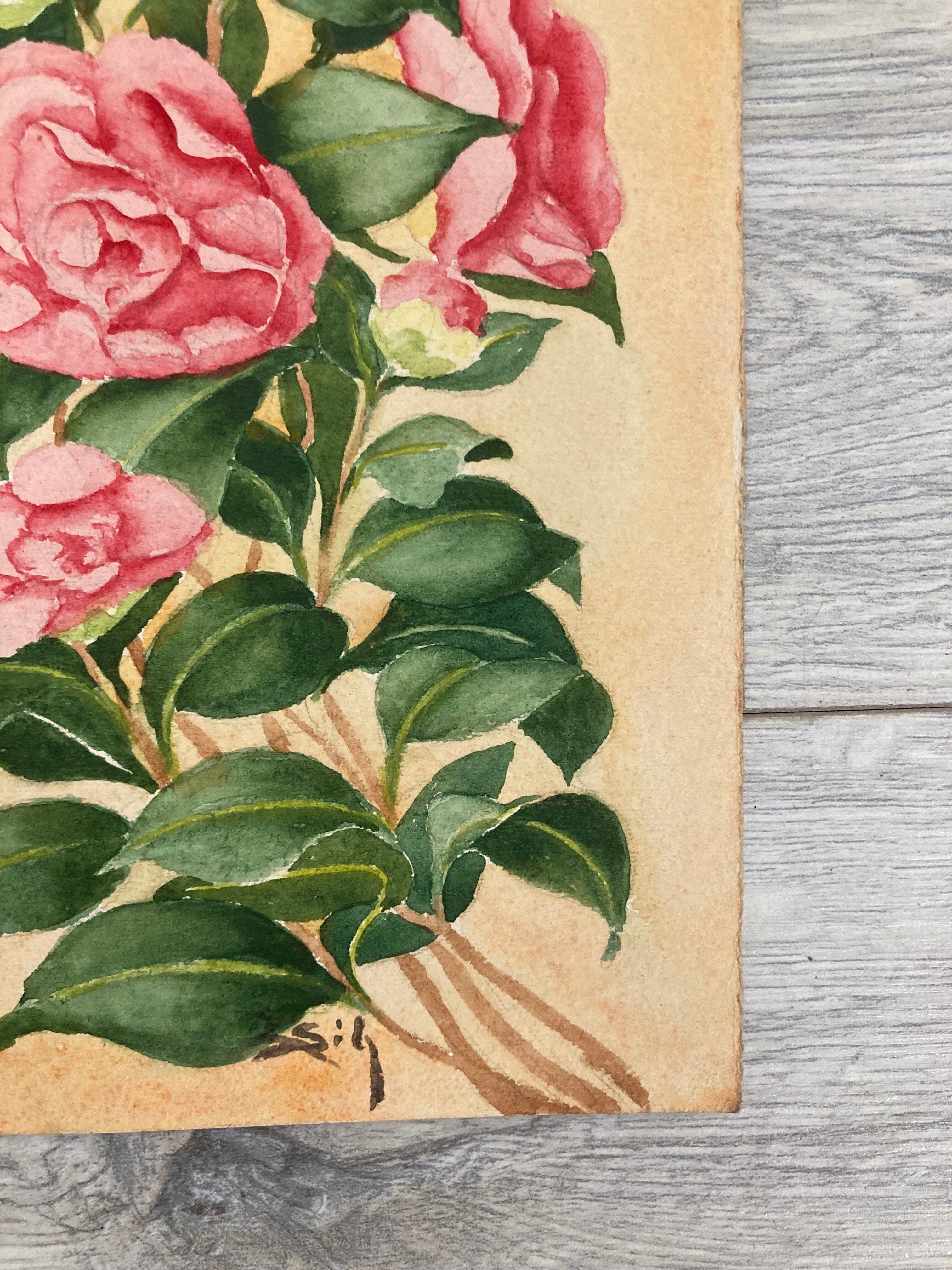 Aquarelle camélias vintage