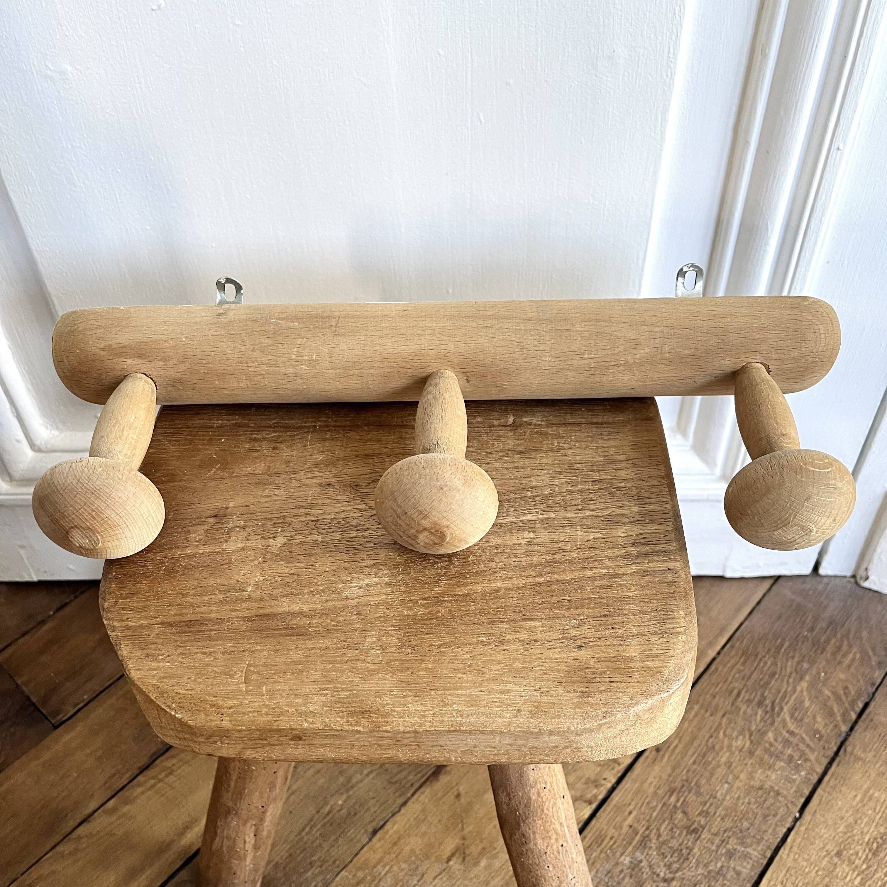 Vintage coat rack with 3 mushrooms