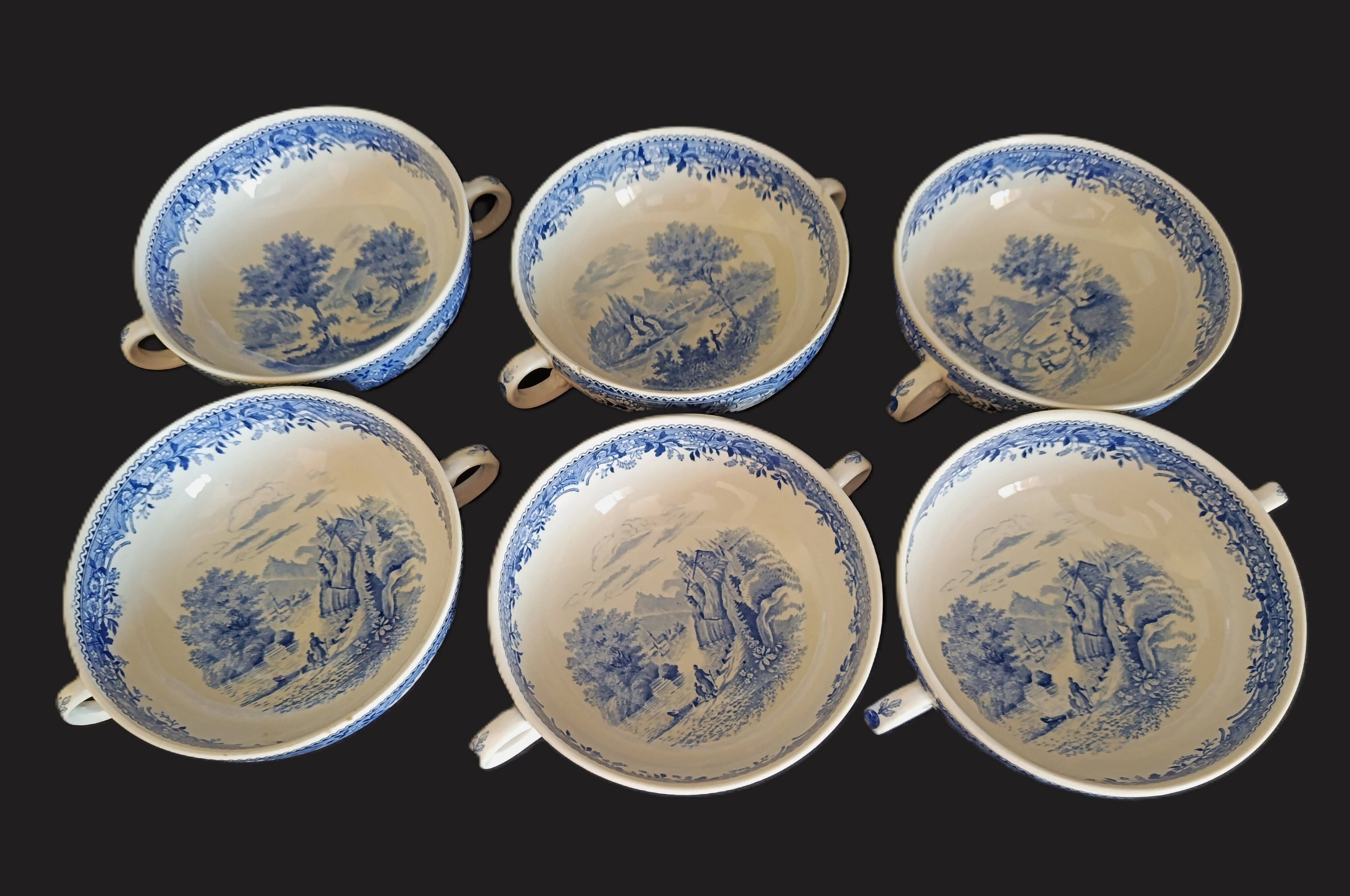Set of 6 ceramic soup bowls by Villeroy & Boch, Burgenland model.