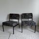 Pair of black metal and fabric armchairs, 1970s, restored.