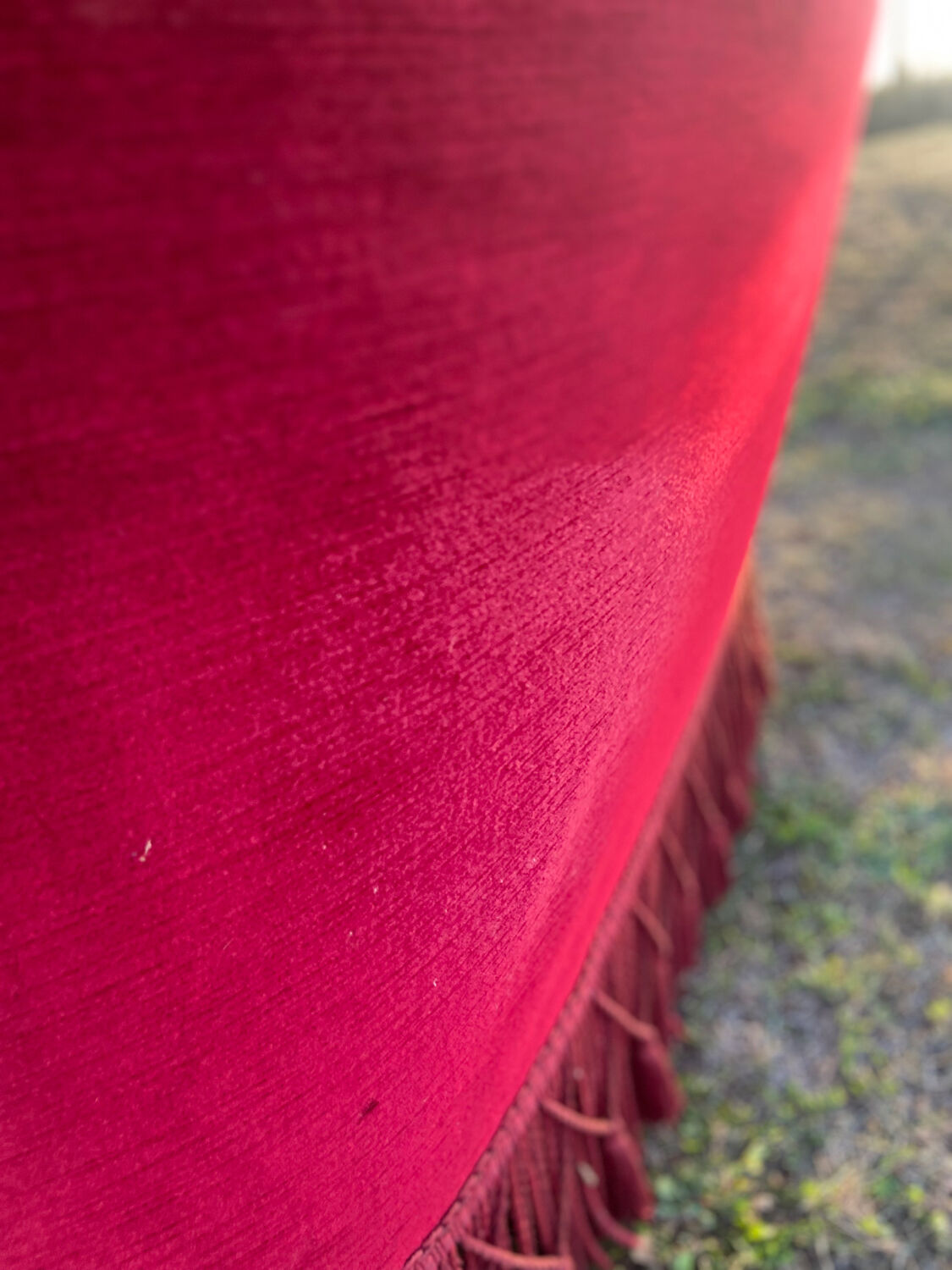 Small old Napoleon III toad sofa in red velvet