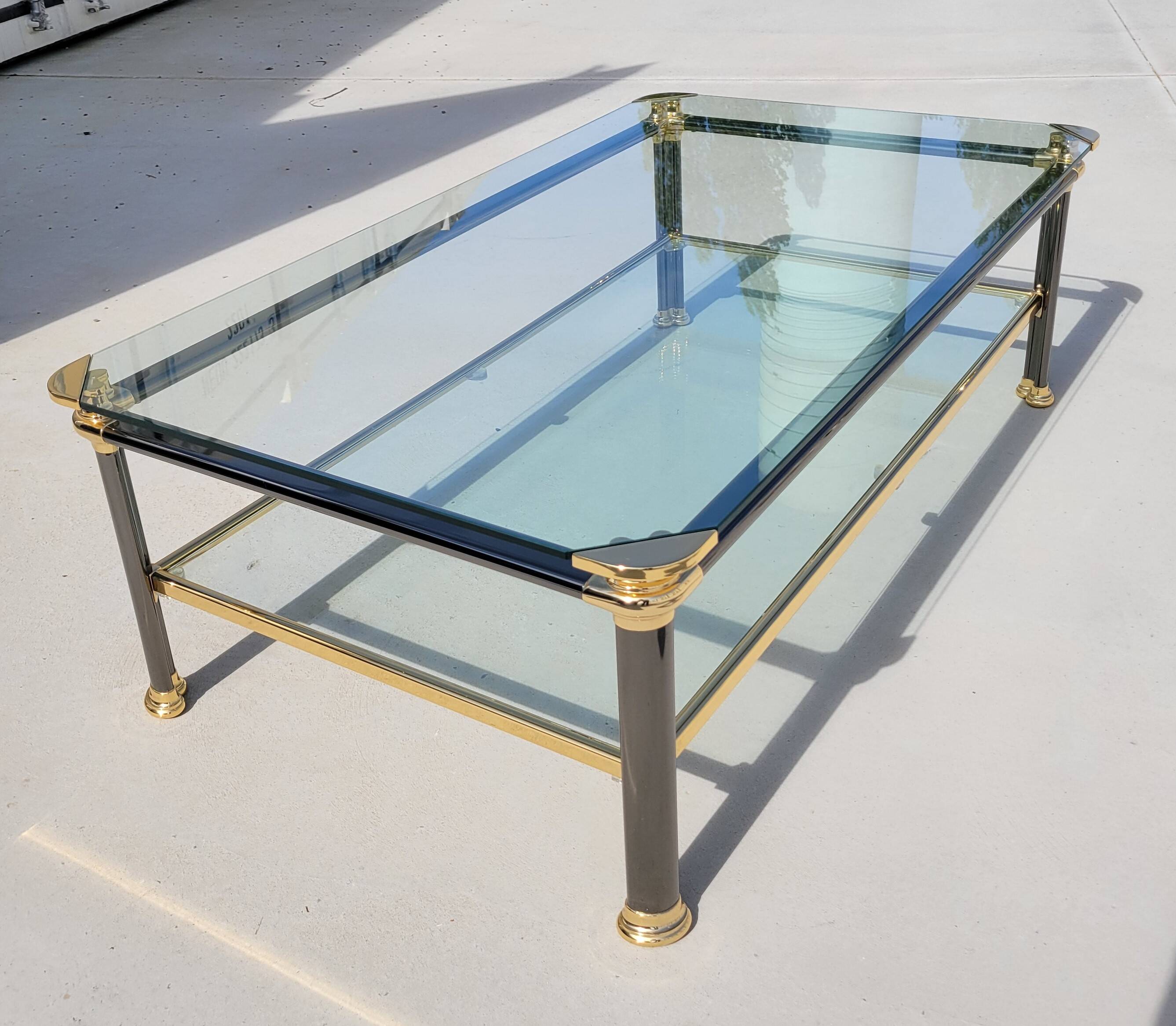 Vintage glass and brass coffee table from the 70s and 80s, Italian design
