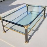 Vintage glass and brass coffee table from the 70s and 80s, Italian design