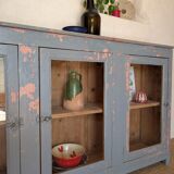 Glazed enfilade antique workbench – blue patina