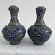 Vintage, pair of vases, Chinese, cloisonné metal, enameled, polychrome floral decor, golden hoop