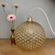 XXL vintage bubbled amber glass globe pendant light