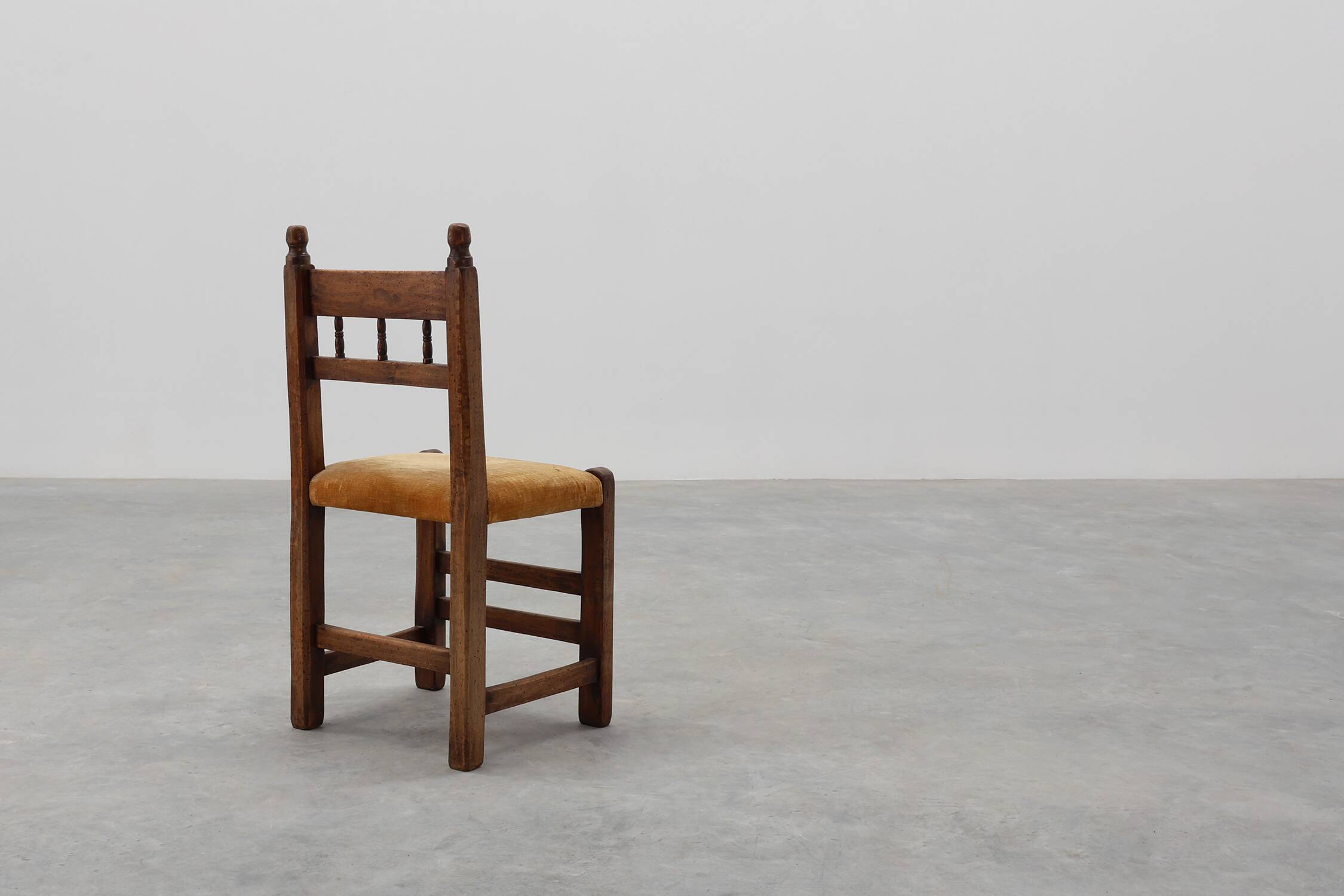19th Century Spanish Hand-Carved oak Side Chair with Velour Seat
