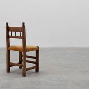 19th Century Spanish Hand-Carved oak Side Chair with Velour Seat