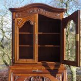 3-in-1 furniture: chest of drawers, secretary, and display cabinet, in walnut.