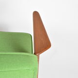 Fauteuil bunny, restauré, tissu vert, années 1960
