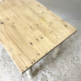 Table, legs light beige, top solid wood raw