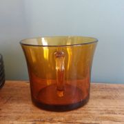 Duralex tea set, 6 large amber glass cups and saucers