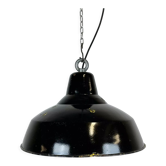 Industrial black enamel factory lamp with iron top, 1960s