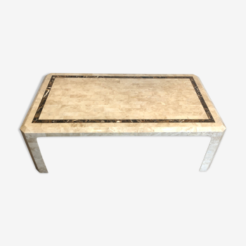 Coffee table made of marble plates with inlay of a brass net. French Work