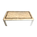 Coffee table made of marble plates with inlay of a brass net. French Work