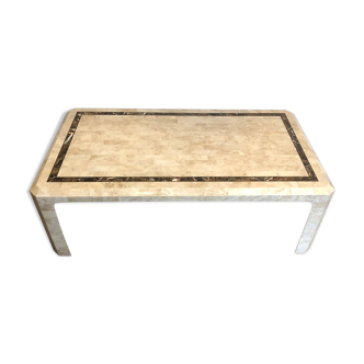 Coffee table made of marble plates with inlay of a brass net. French Work