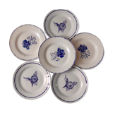 Lot de 6 assiettes plates bleues dépareillées Digoin Sarreguemines et Saint-Amand