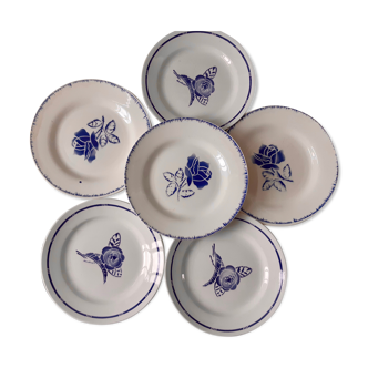 Lot de 6 assiettes plates bleues dépareillées Digoin Sarreguemines et Saint-Amand