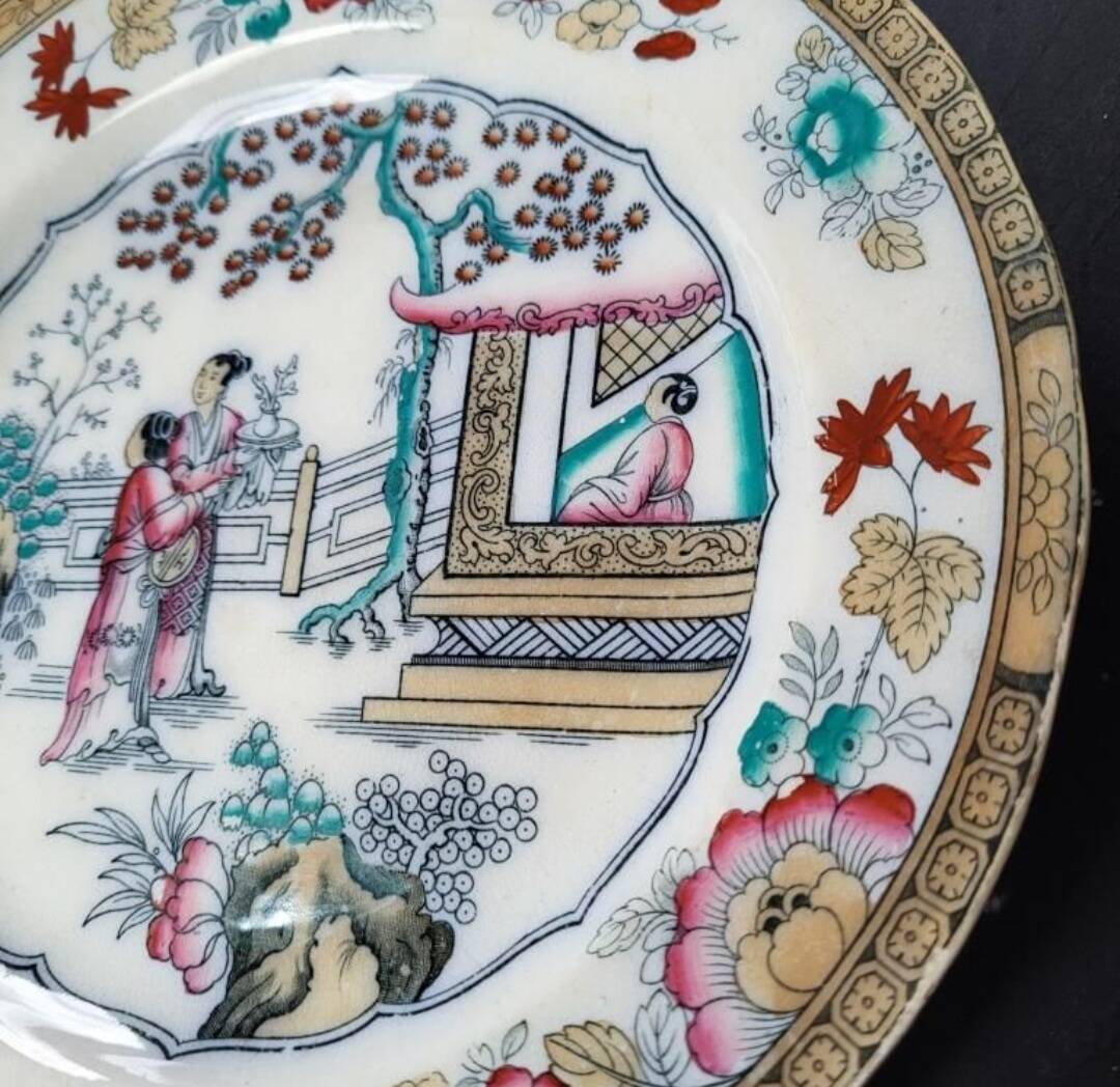 Set of 3 vintage plates gardens and Asian birds