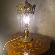 1960s lamp in bronze and brass with glass tear drop pendants, 38x18.