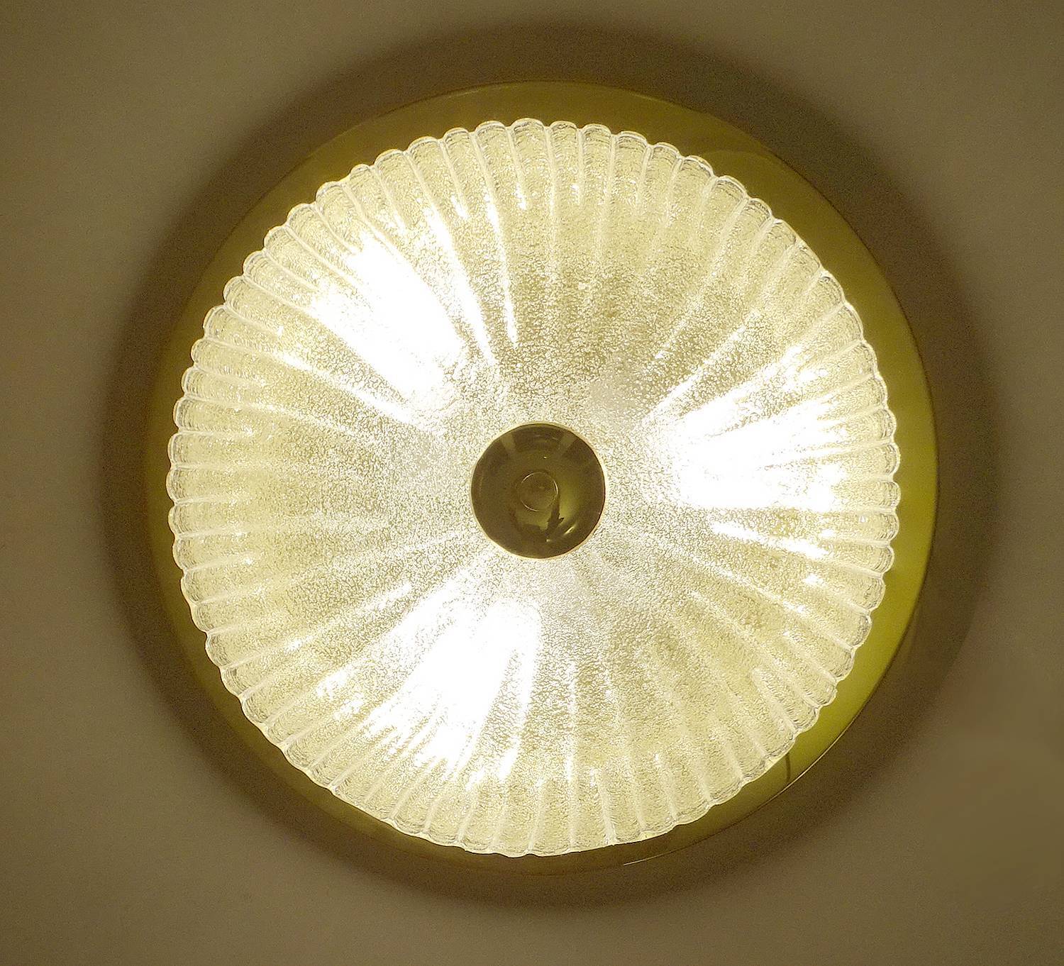 Large vintage ceiling lamp, glass and brass 60s
