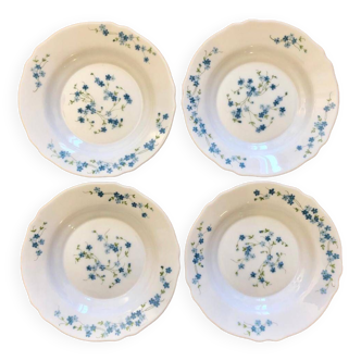 Assiette arcopal a fleurs bleues lot de 4