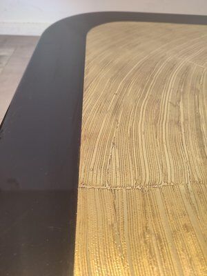 Brass coffee table engraved with blue stone by Agathe, 1987