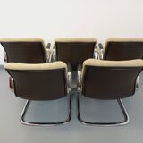 Suite of 5 armchairs with Steelcase Strafor armrests in chrome metal and wool fabric from the years