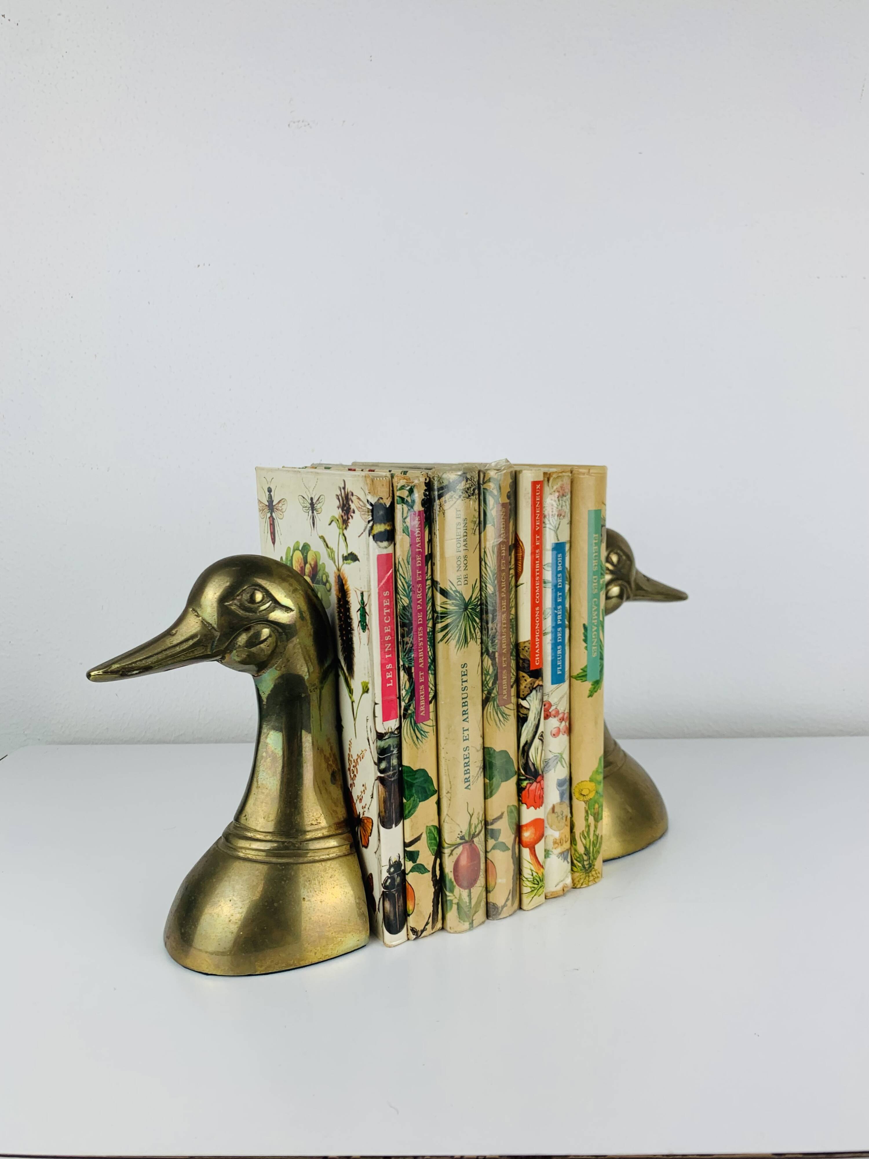 Pair of vintage brass duck bookends