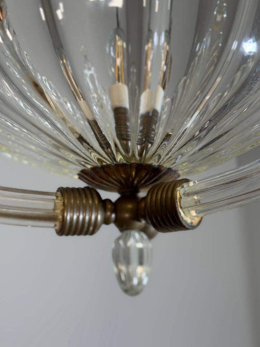 Lustre vénitien en verre de Murano et laiton, vers 1950