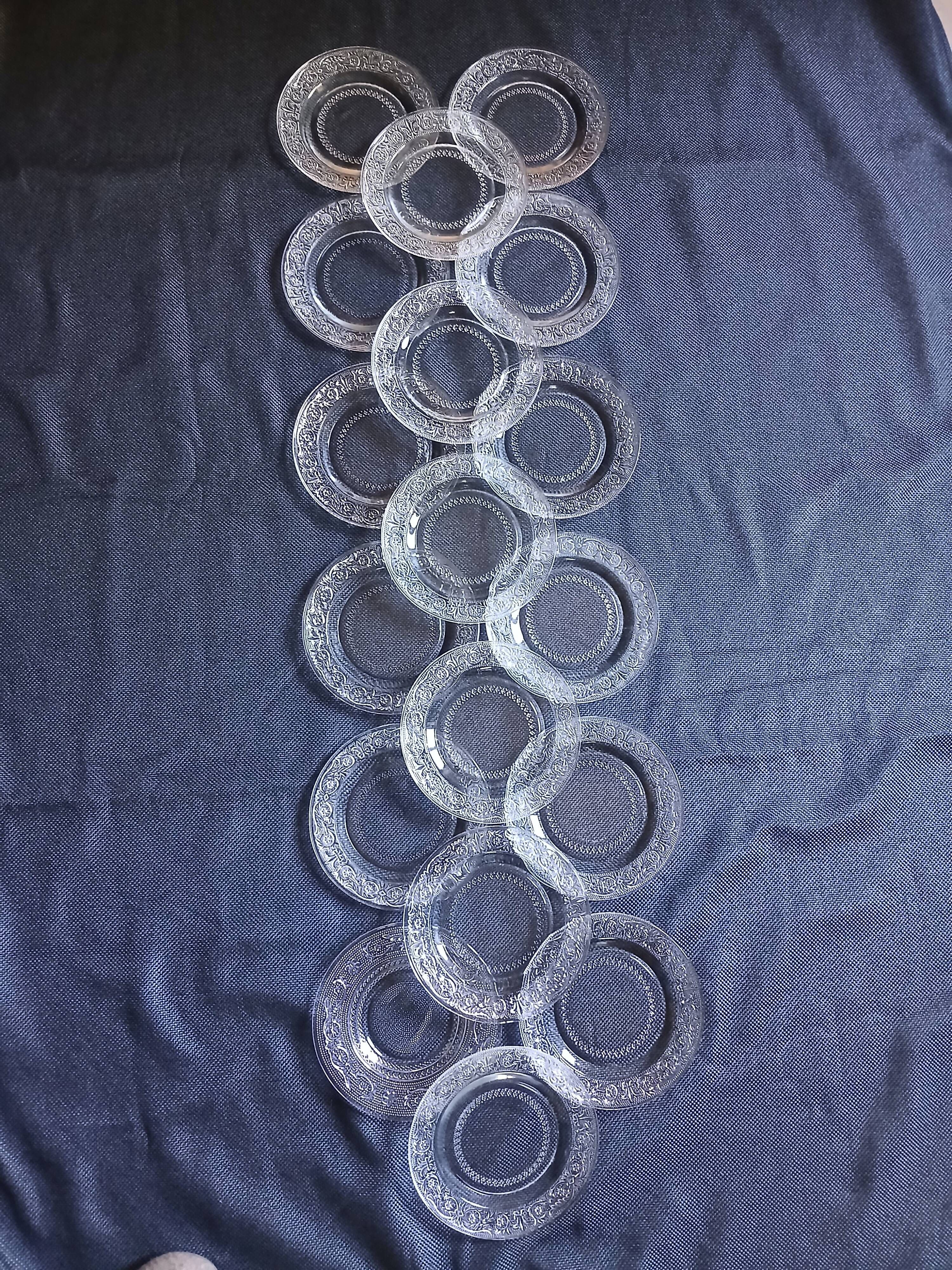 18 vintage pressed glass dessert plates